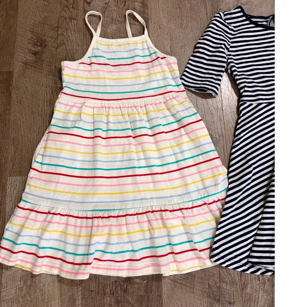 Old Navy Girls Striped Dress Bundle 2 Tiered Cami Skater Navy White Size S 6-7